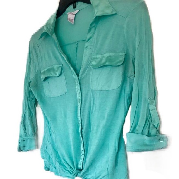 🍁 Candies L Teal Button Down shirt - Picture 3 of 7